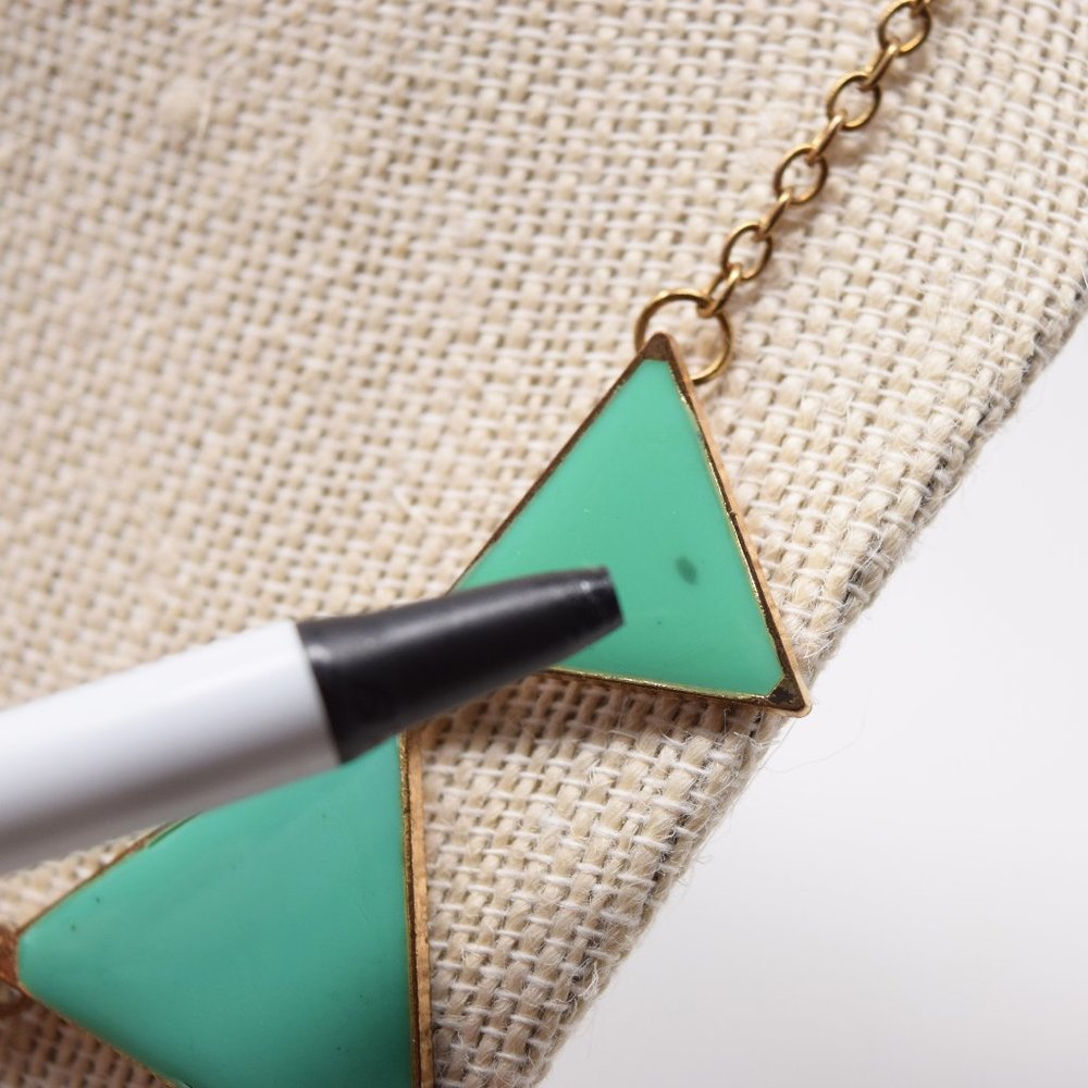 Triangle Pyramid Bib Necklace Geometric Goldtone Green Boho Colorblock Runway - Picture 5 of 9